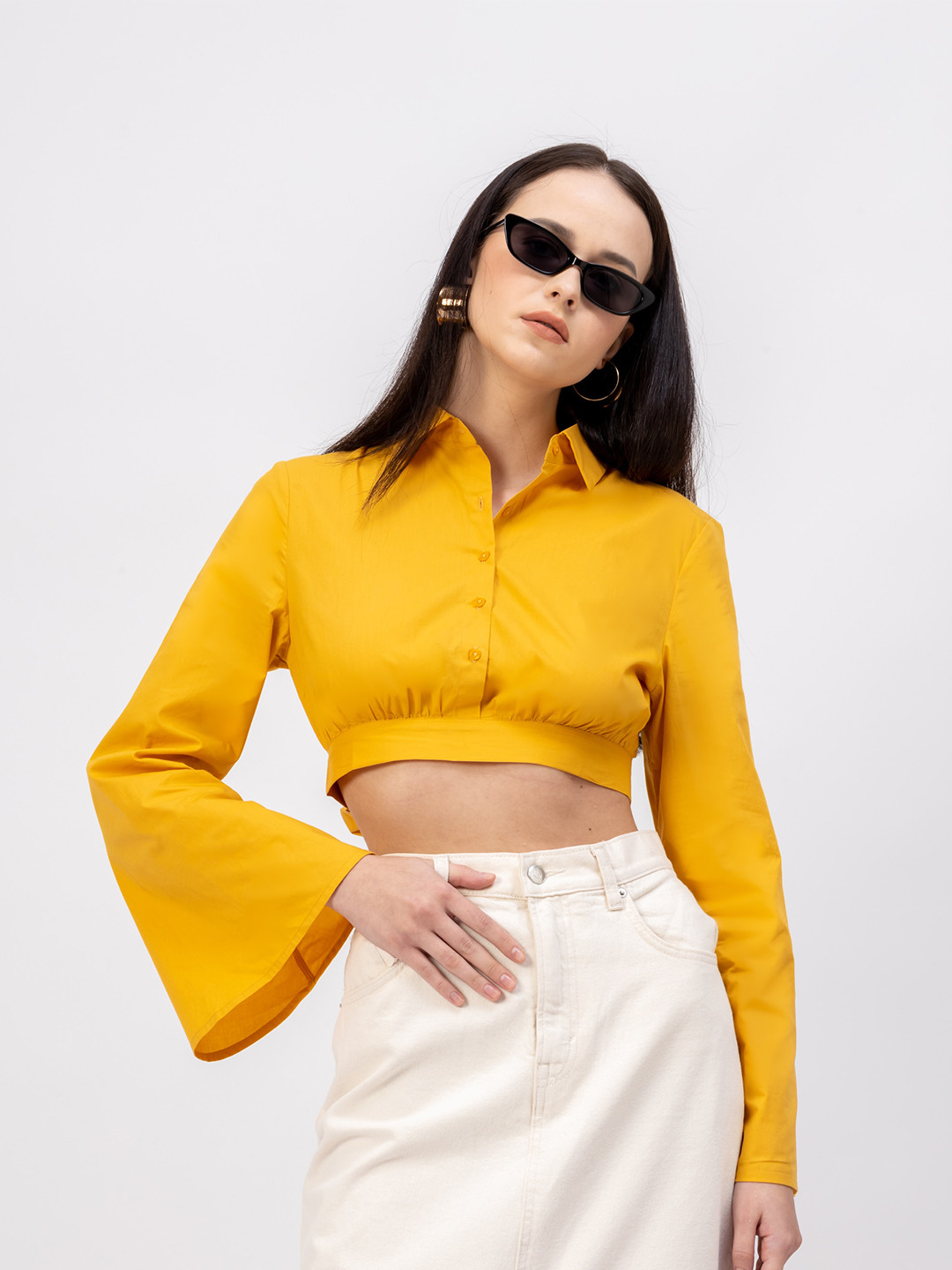 

H&M Cropped Flared Sleeve Blouse, Yellow