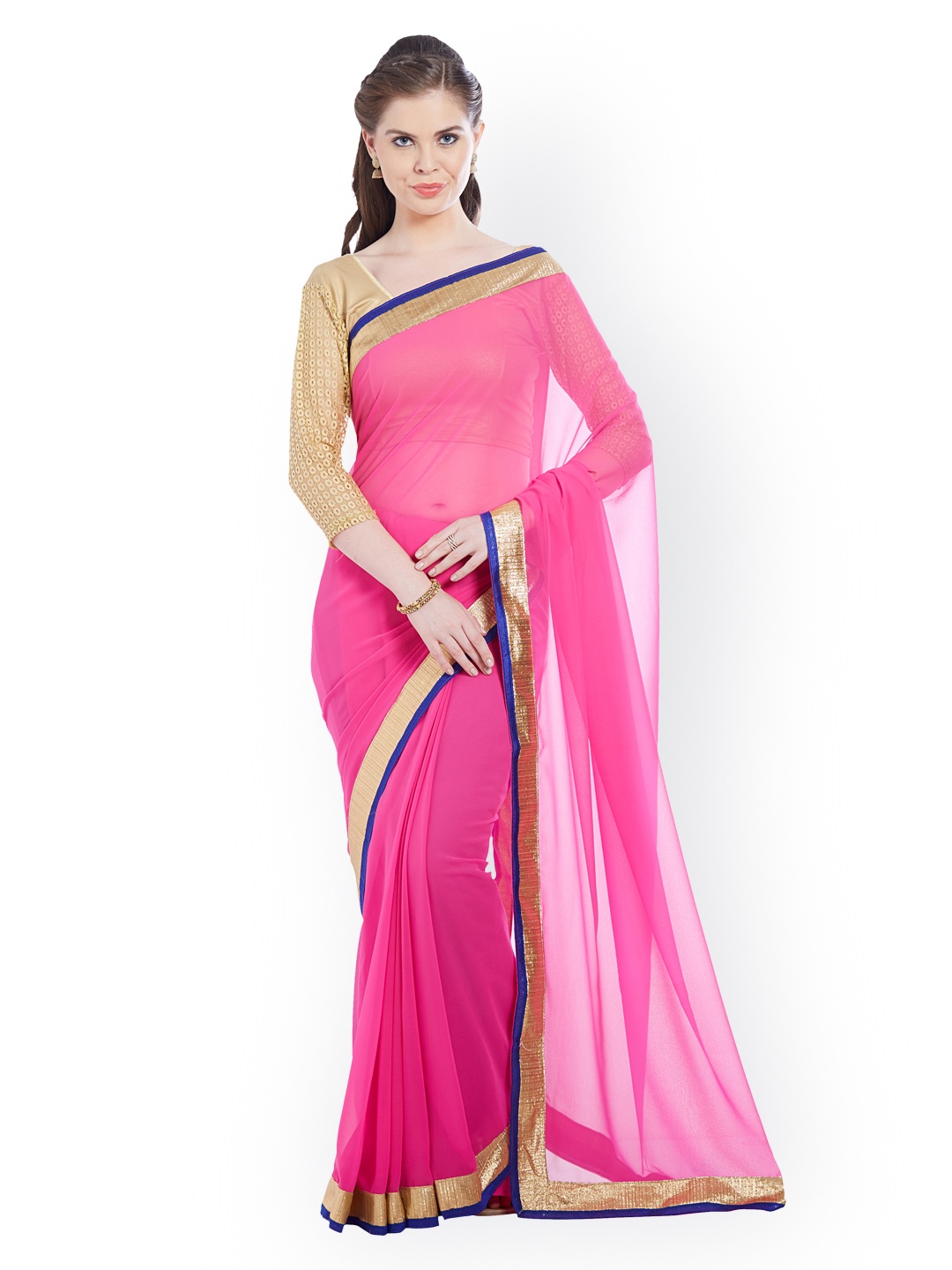 

Florence Pink Solid Poly Chiffon Saree