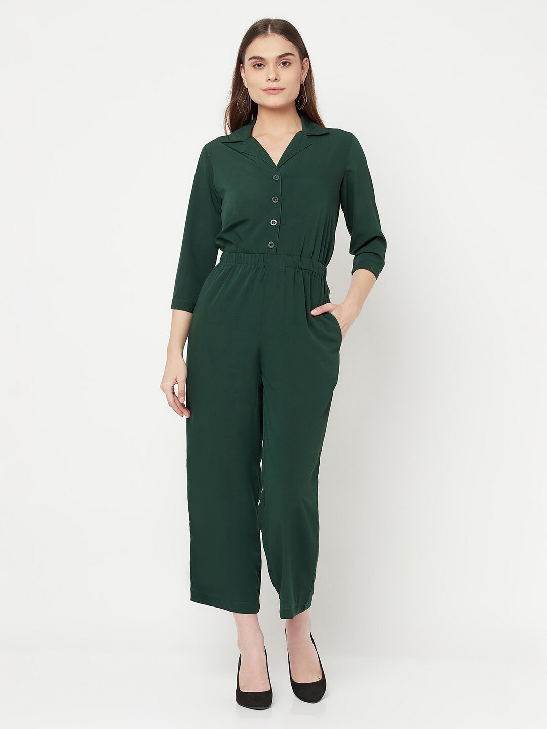 

BAESD Shirt Collar Basic Jumpsuit, Green