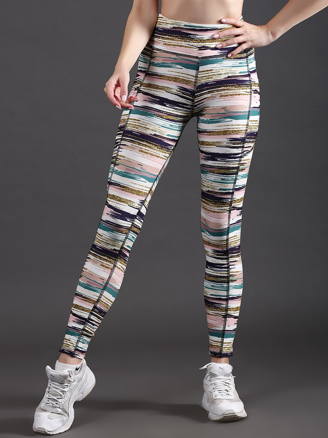 

The Dance Bible Women Printed High-Rise Gym Tights, White