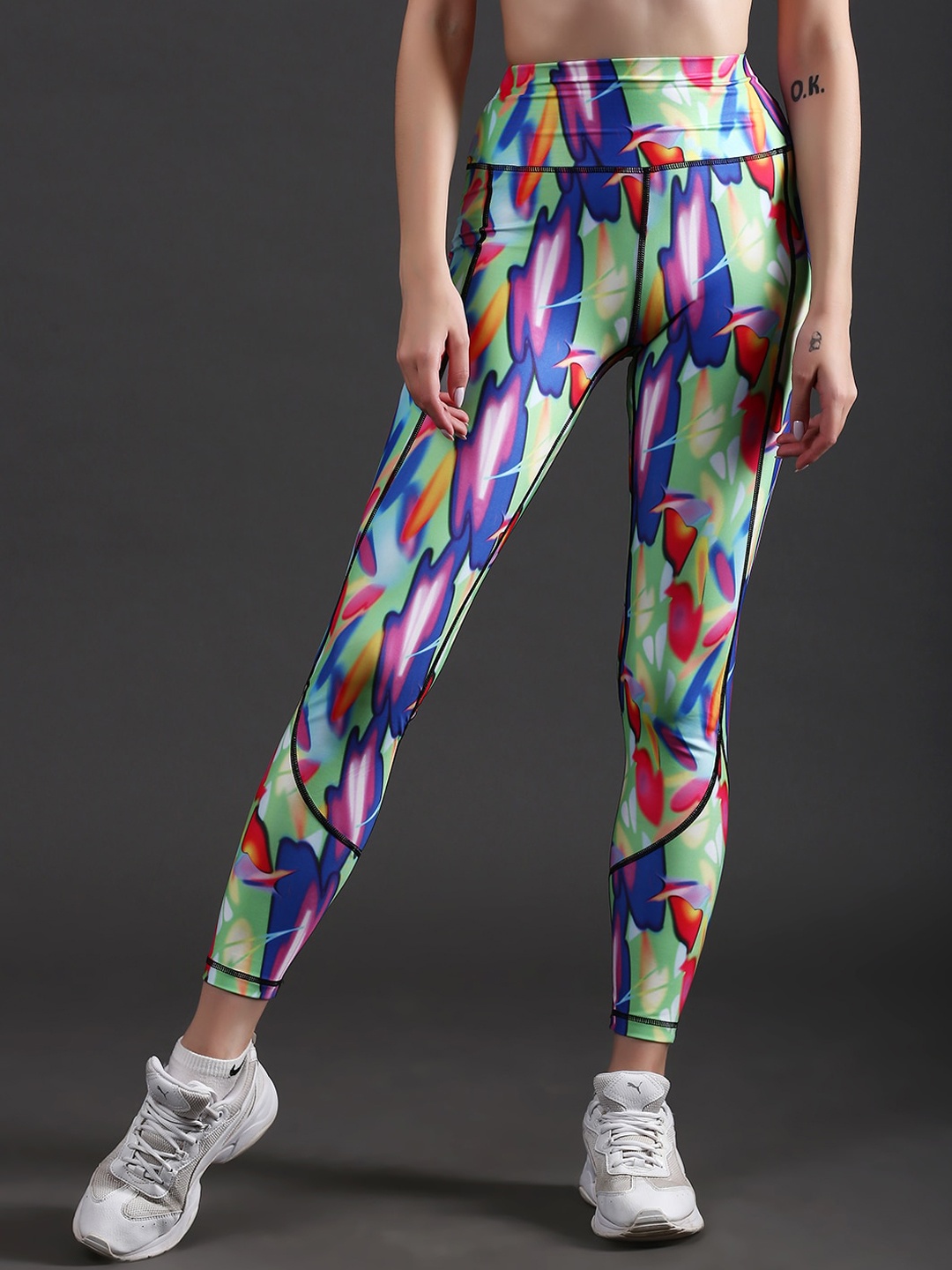 The Dance Bible Women Printed High-Rise Gym Tights, Green