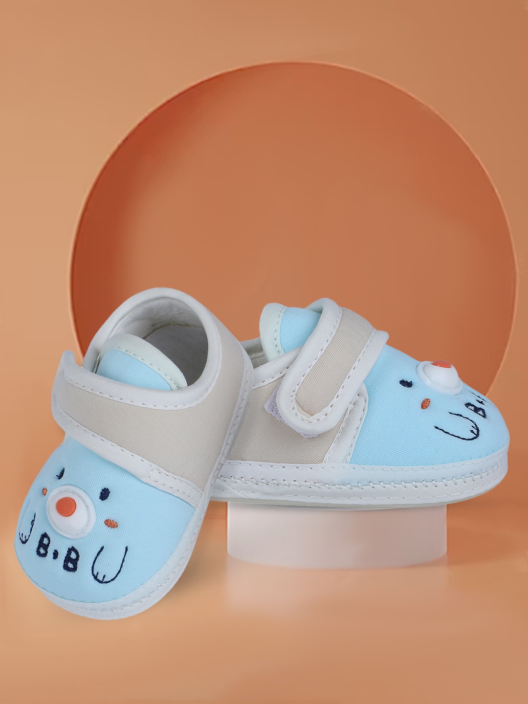 

Baby Moo Infants Colourblocked Pure Cotton Velcro Booties, Blue