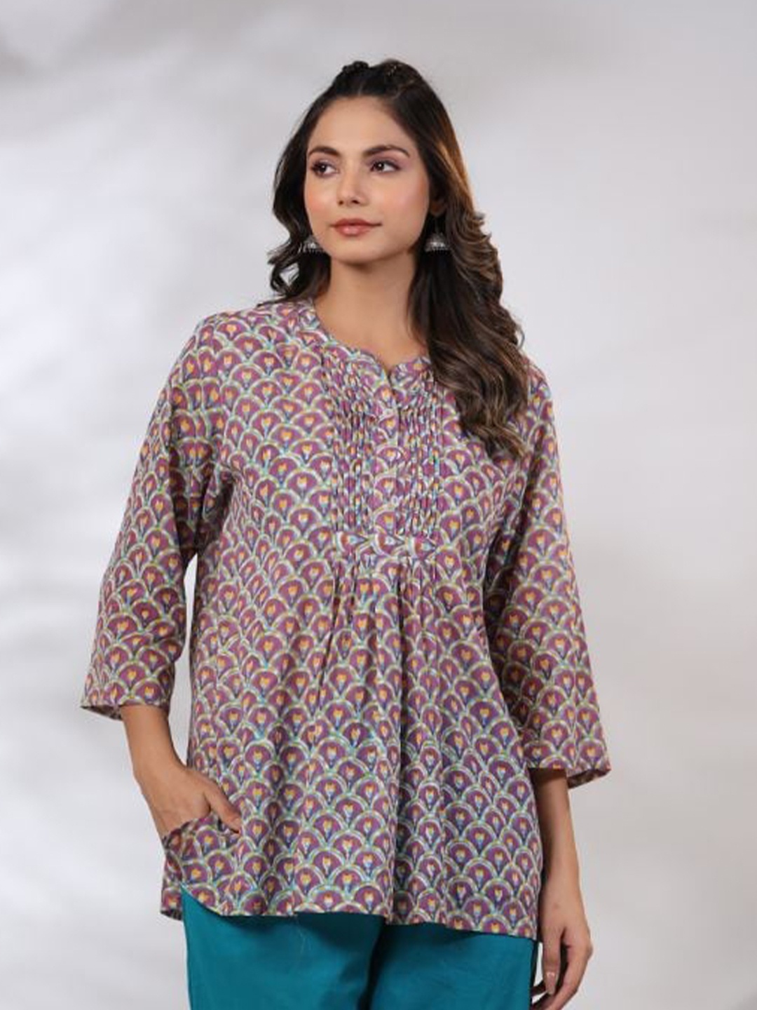 

Shuddhi Floral Printed Cotton Tunic, Purple