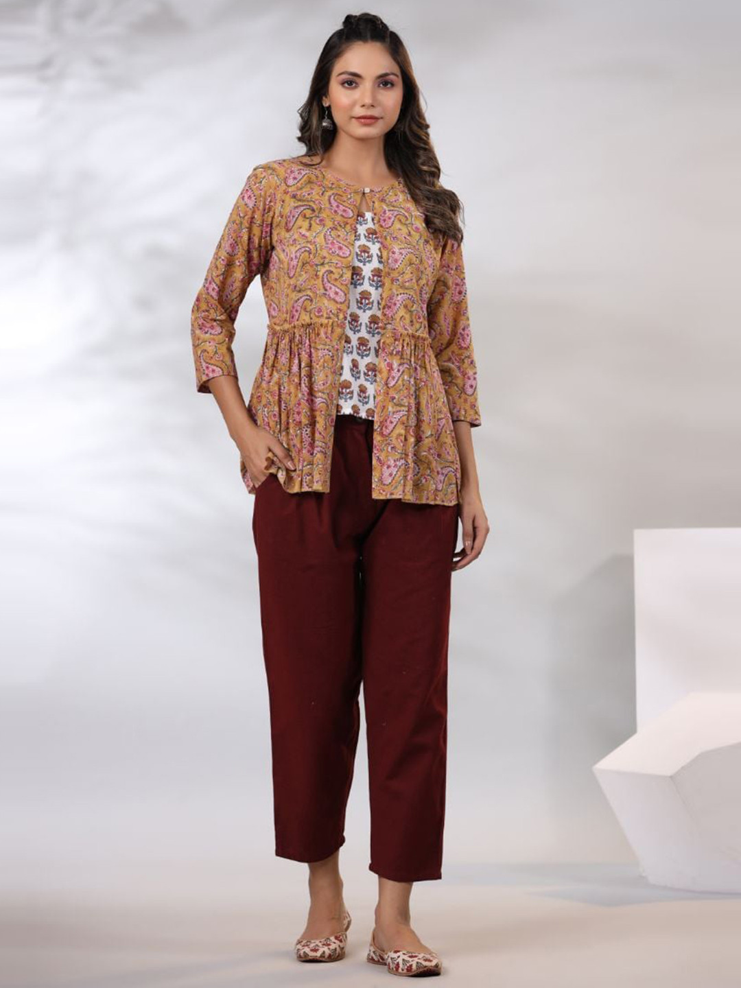 

Shuddhi Ethnic Motifs Printed Cotton Tunic, Mustard