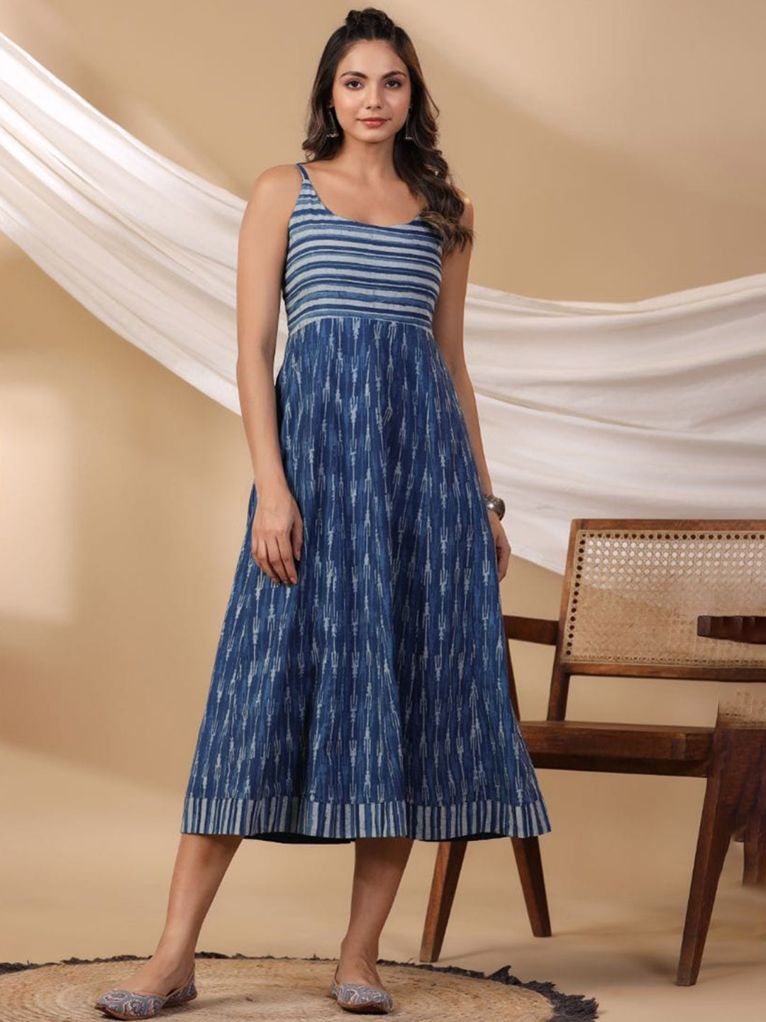 

Shuddhi Abstract Printed Fit & Flare Cotton Ethnic Dress, Blue