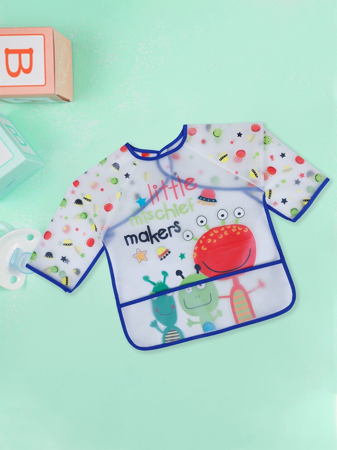 

Baby Moo Lil Mischief Makers Waterproof Wear Me Bib, Blue