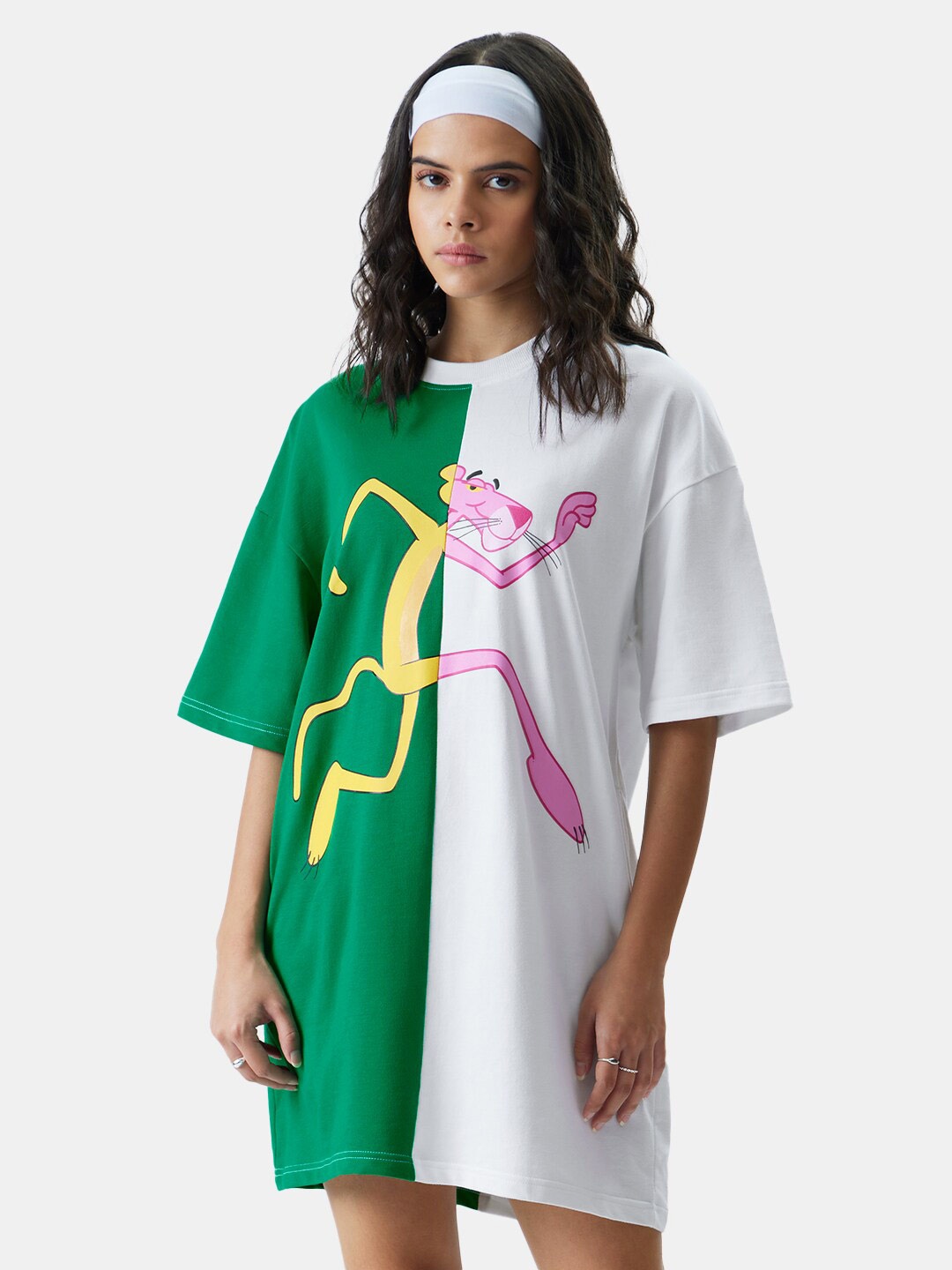 

The Souled Store Colourbocked Graphic Printed T-Shirt Style Dress, Green