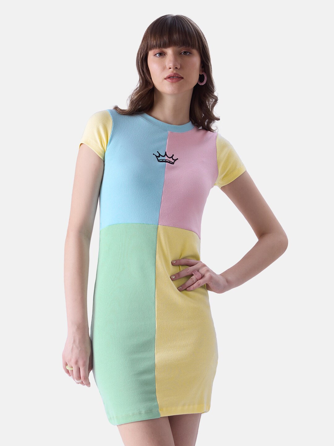 

The Souled Store Colourblocked Round Neck Bodycon Mini Dress, Multi