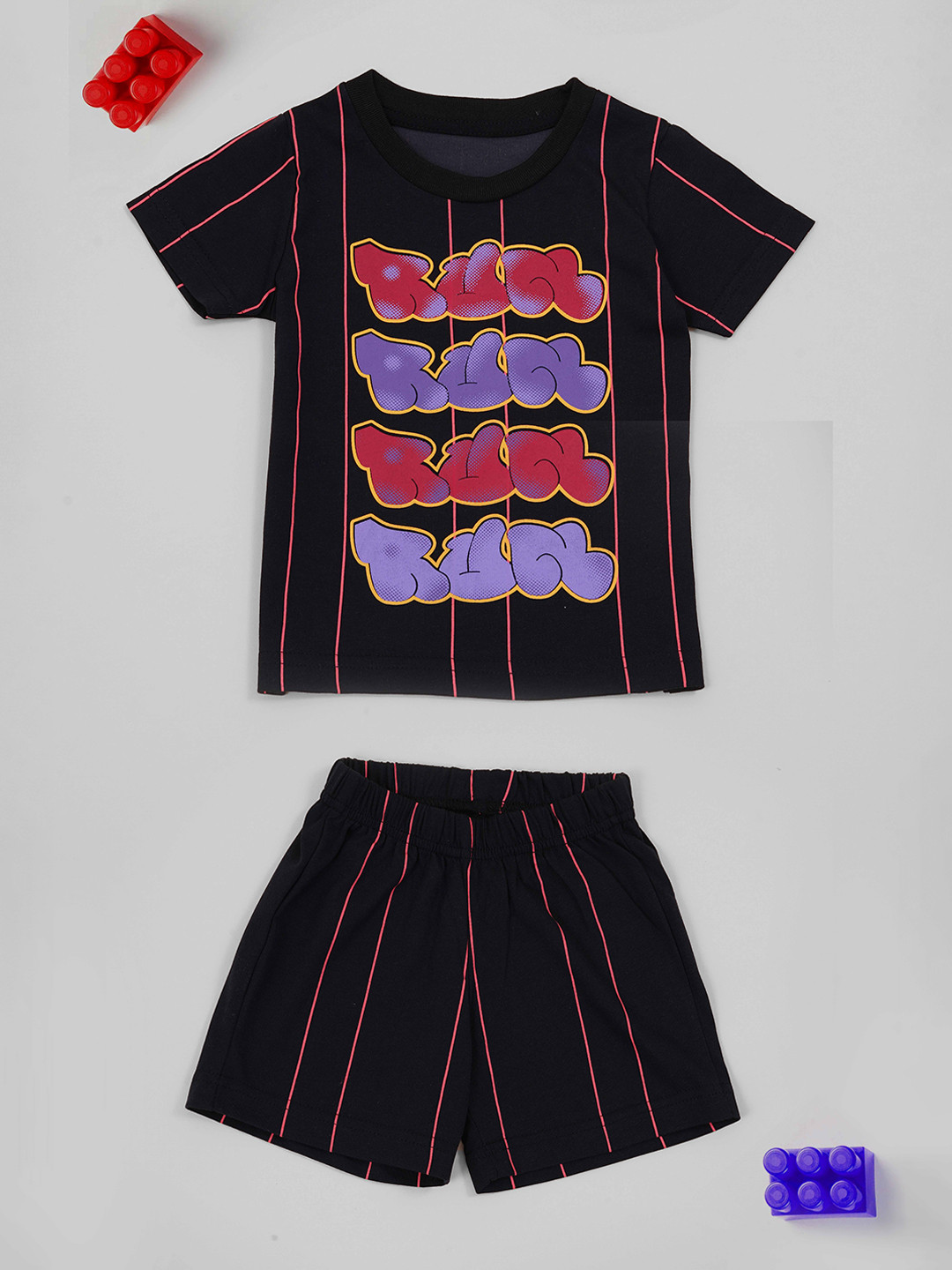 

Little Carrot Boys Striped Pure Cotton T-shirt With Shorts, Black