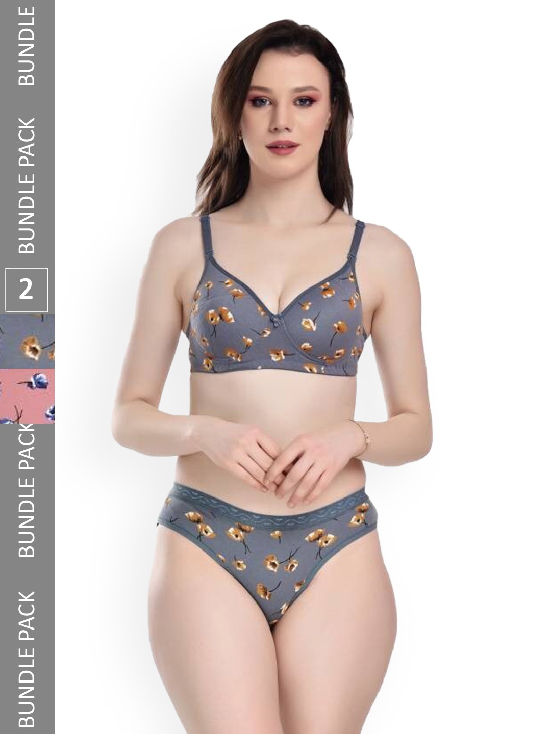 

Aamarsh Pack Of 2 Floral Printed Cotton Lingerie Set AD_Kali Set_Pink,Blue_30