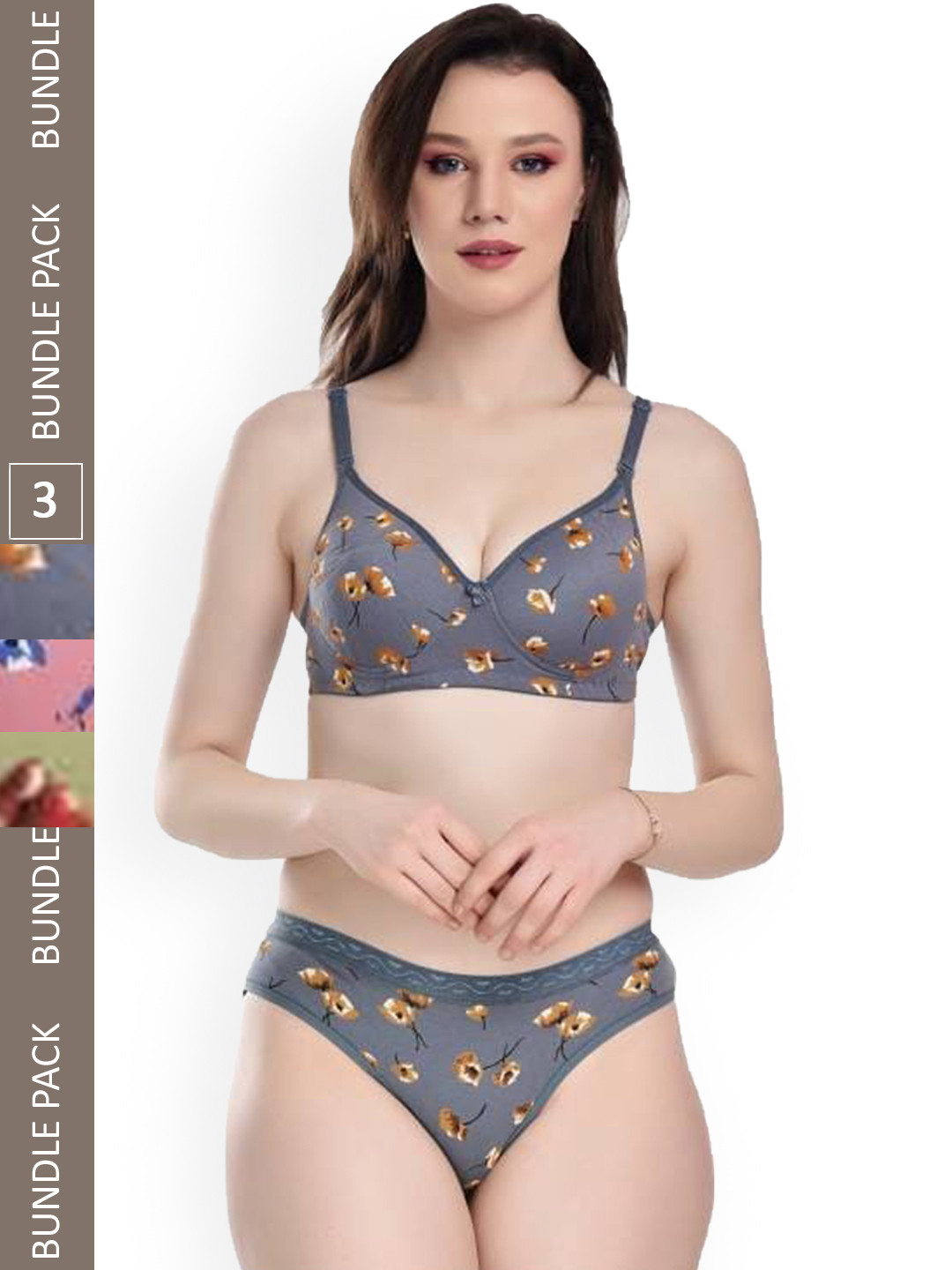 

AROUSY Women Pack Of 3 Printed Cotton Lingerie Set AD_Kali Set_Green,Pink,Blue_30