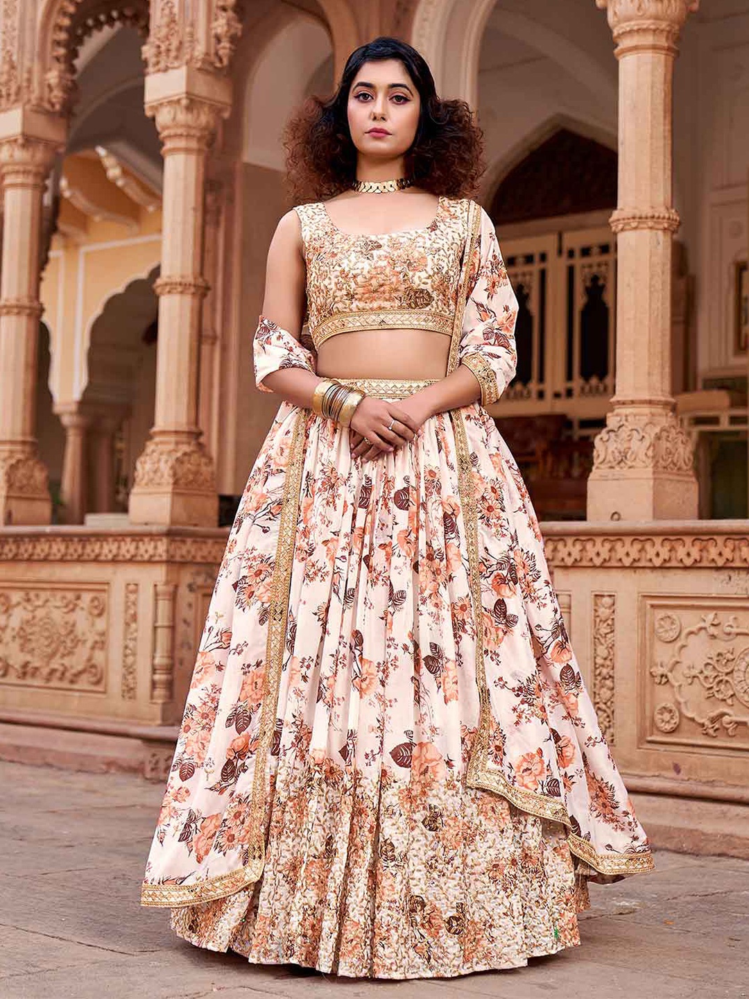 

SHOPGARB Embroidered Semi-Stitched Lehenga & Unstitched Blouse With Dupatta, White