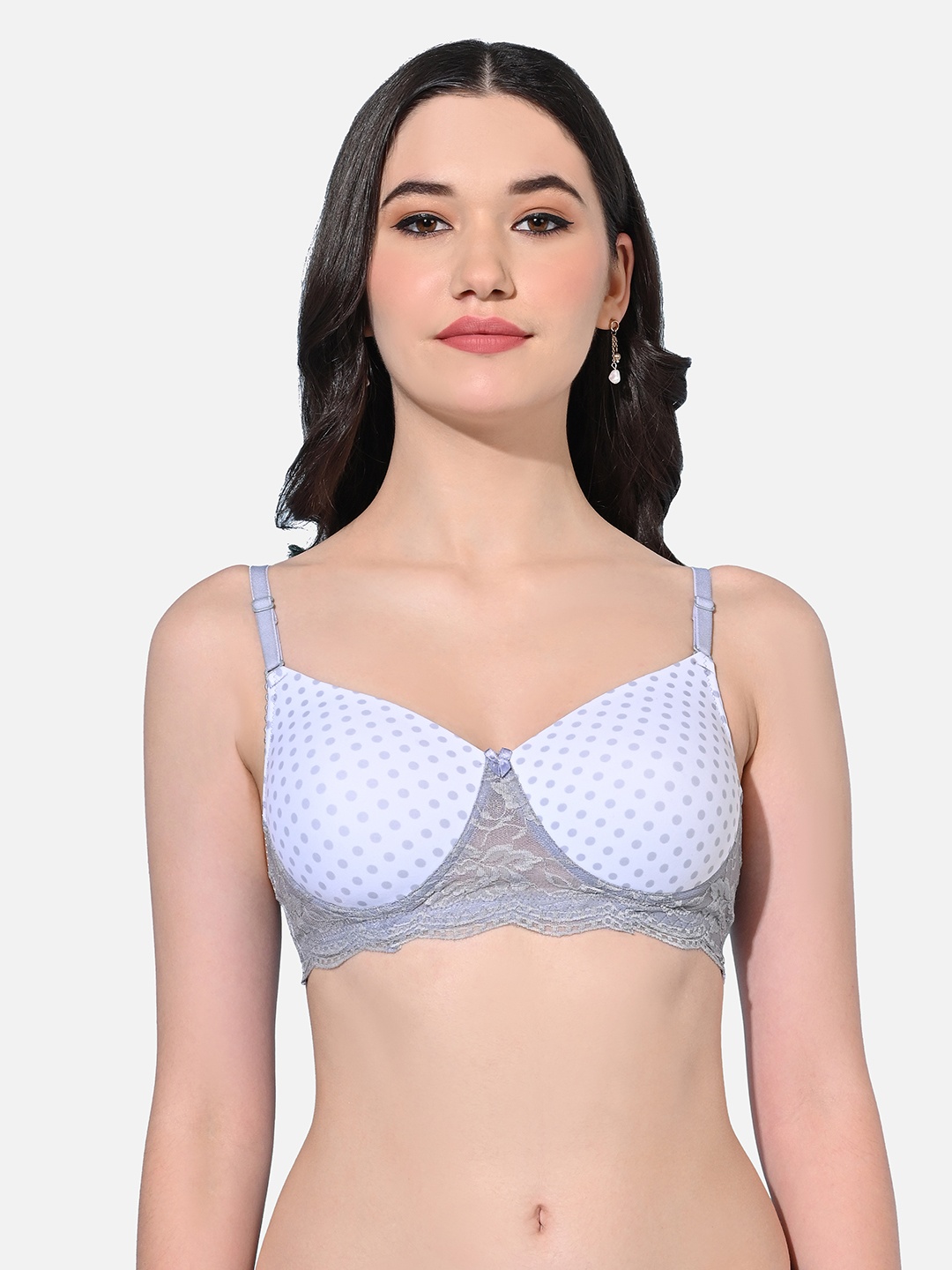 

FIMS Printed Non-Wired Full Coverage Seamless Lace Everyday Bra With All Day Comfort, Grey