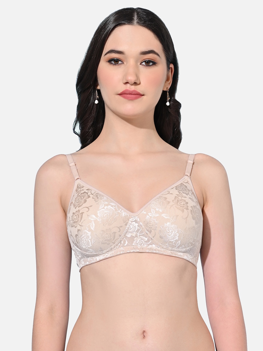 

FIMS Floral Printed Lightly Padded Medium Coverage Everyday Bra, Beige