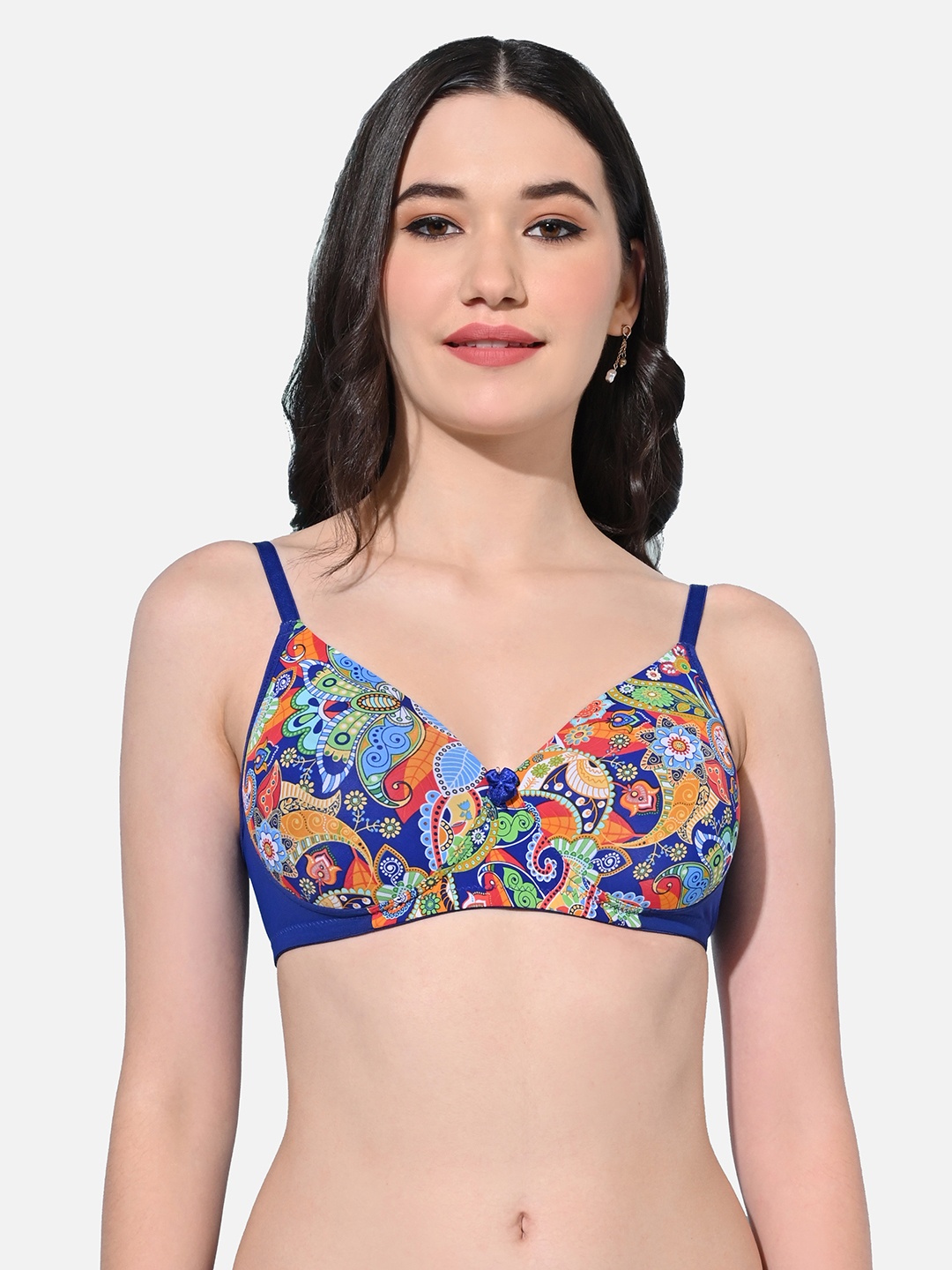 

FIMS Floral Printed Lightly Padded Non Wired Full Coverage T-Shirt Bra, Blue