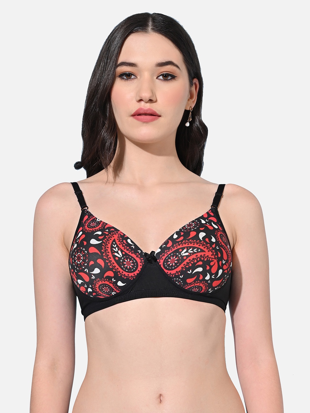 

FIMS Graphic Printed Non-Wired Full Coverage Seamless Everyday Bra With All Day Comfort, Black