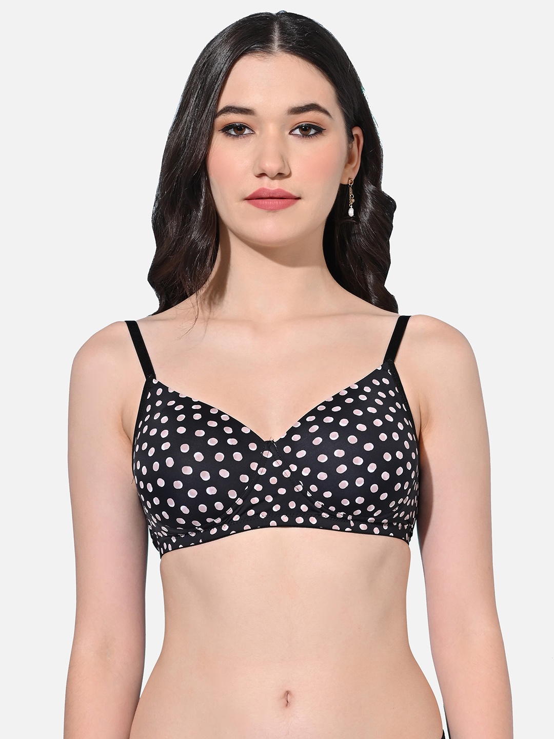 

FIMS Polka Dot Printed Non-Wired Full Coverage Seamless Everyday Bra With All Day Comfort, Black
