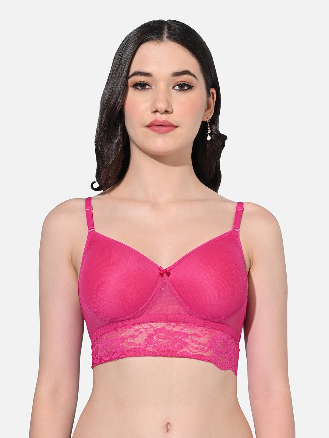 

FIMS Non-Wired Full Coverage Seamless Lace Everyday Bra With All Day Comfort, Pink