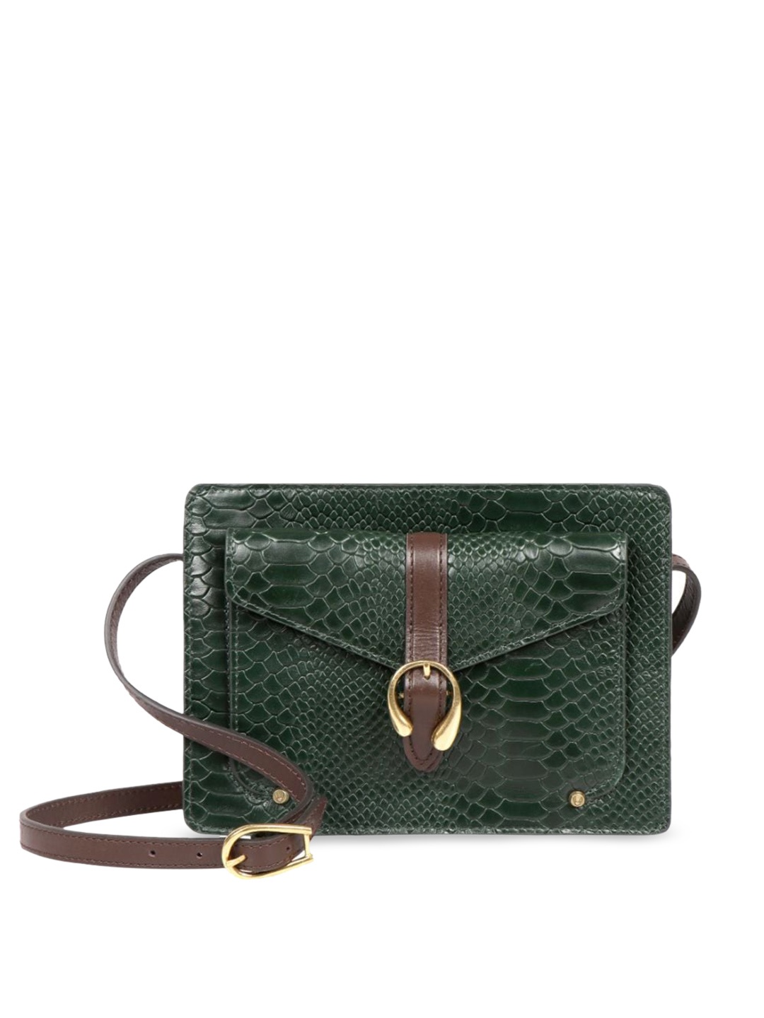 

Hidesign Animal Textured Leather Structured Sling Bag, Green