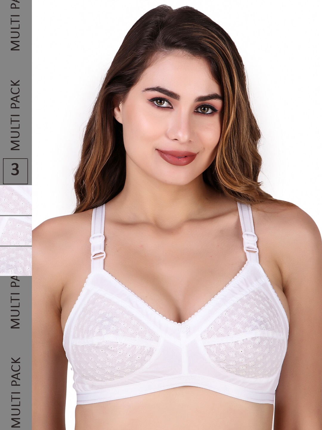 

Piylu Pack Of 3 Cut And Sew Non-Padded Cotton T-Shirt Bra, White