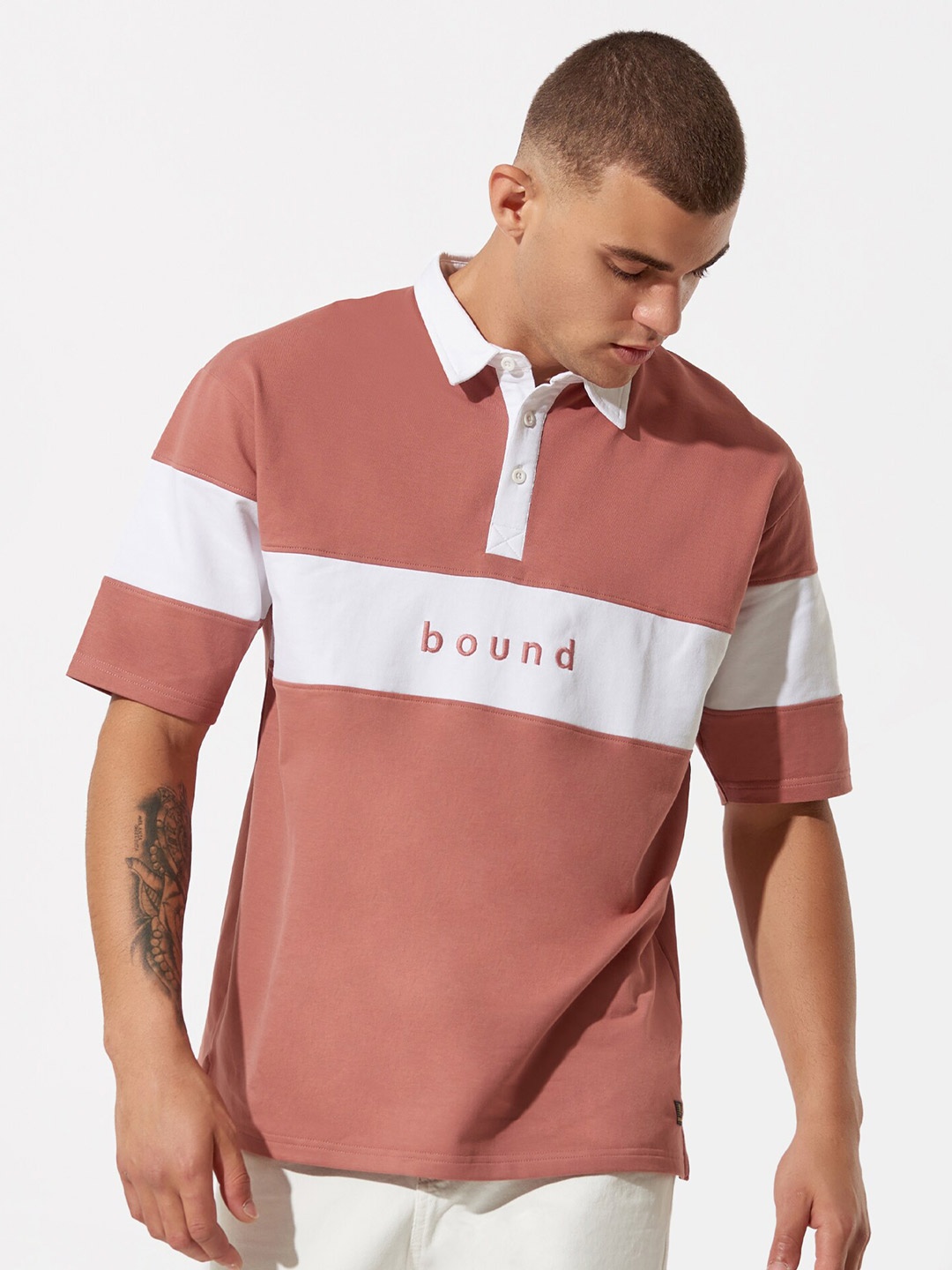 

Maniac Colourblocked Polo Collar T-shirt, Brown