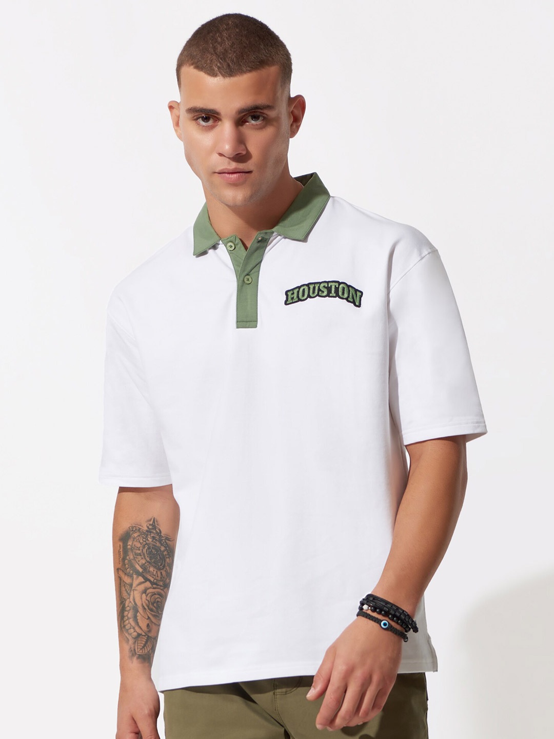 

Maniac Polo Collar Drop-Shoulder Cotton Oversized T-Shirt, White