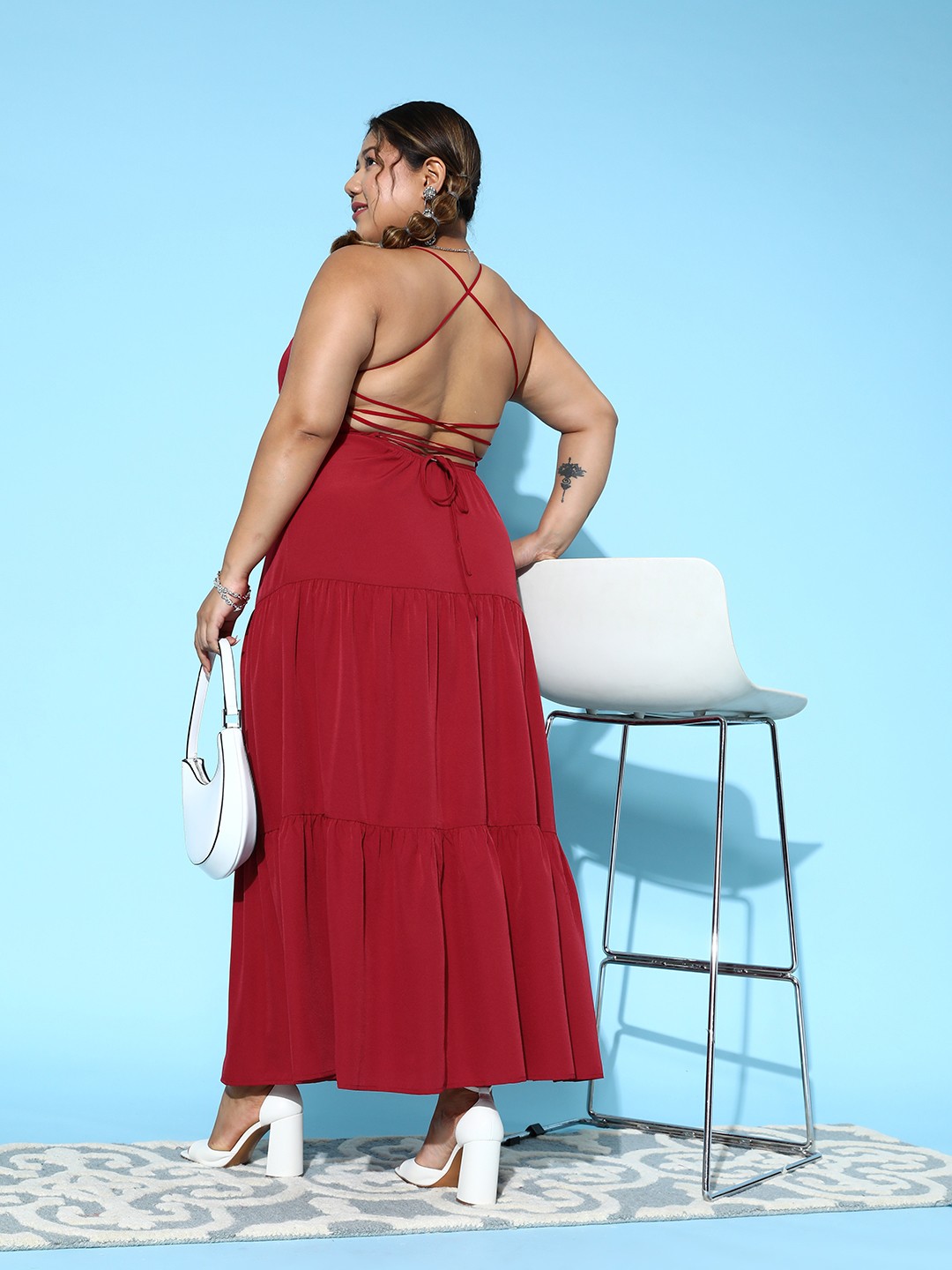 

Berrylush Curve A-Line Styled Back Maxi Dress, Red