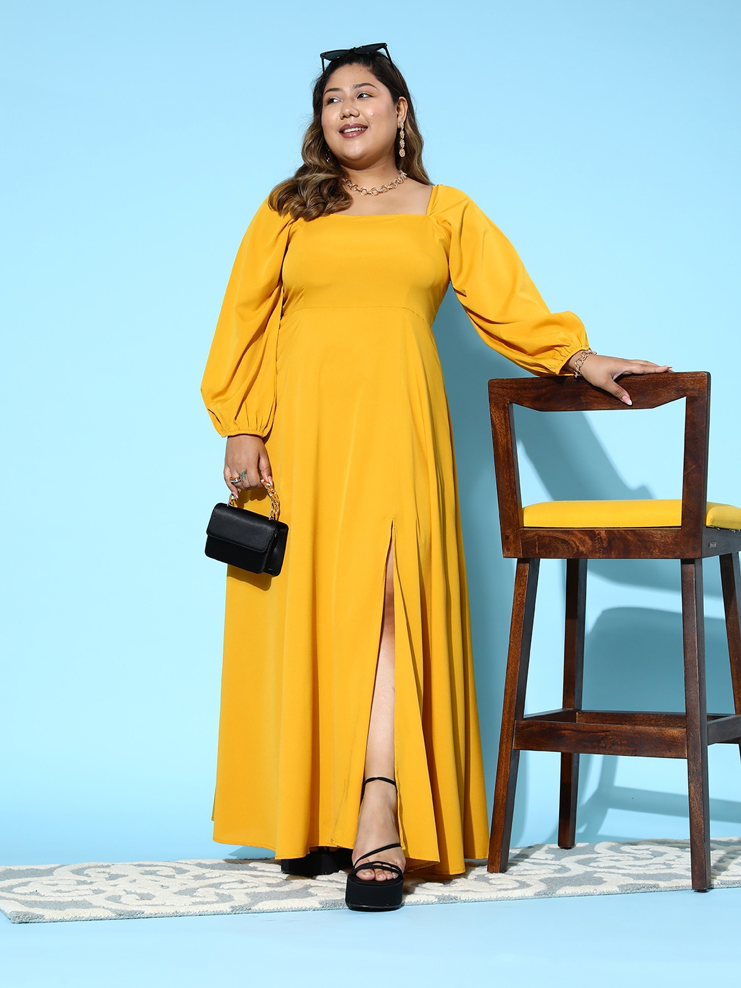 

Berrylush Curve Plus Size Puff Sleeve Maxi Dress, Yellow