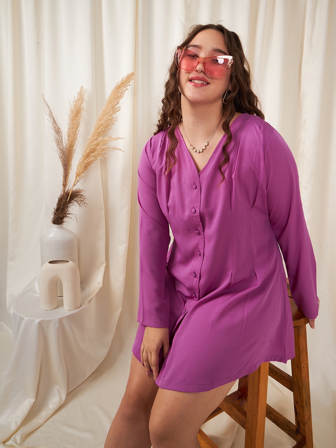 

Berrylush Curve Plus Size Solid Shirt Mini Dress, Purple