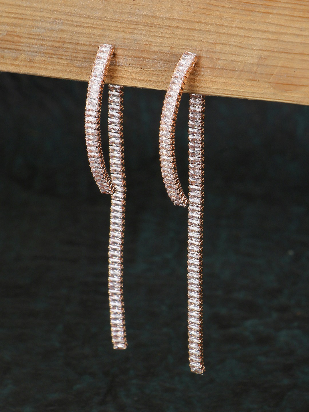 

Adwitiya Collection Rose Gold-Plated Studded Classic Drop Earrings