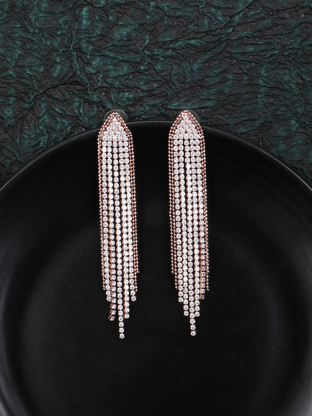 

Adwitiya Collection Rose Gold-Plated Studded Classic Drop Earrings