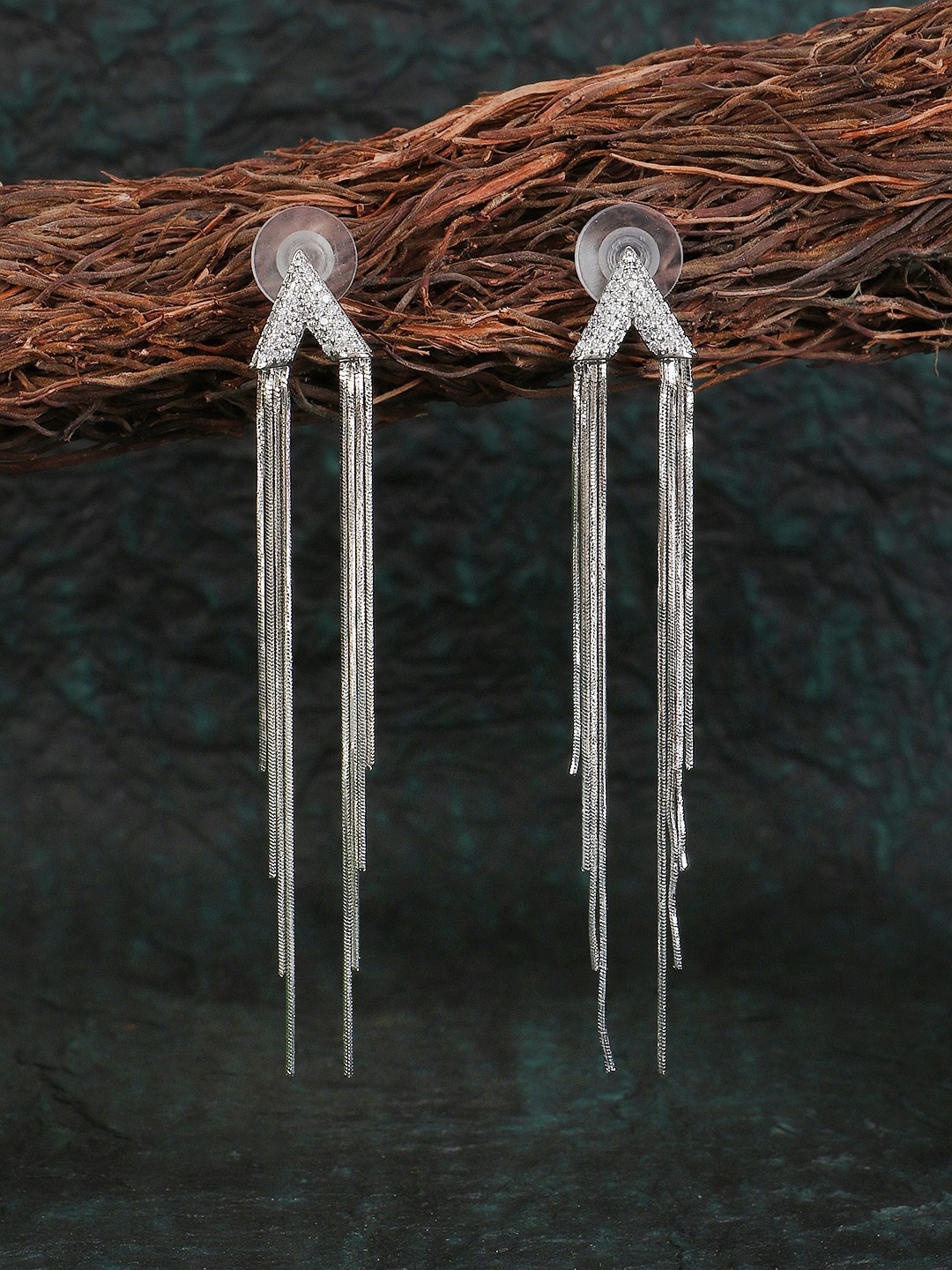 

Adwitiya Collection Silver-Plated Studded Classic Drop Earrings