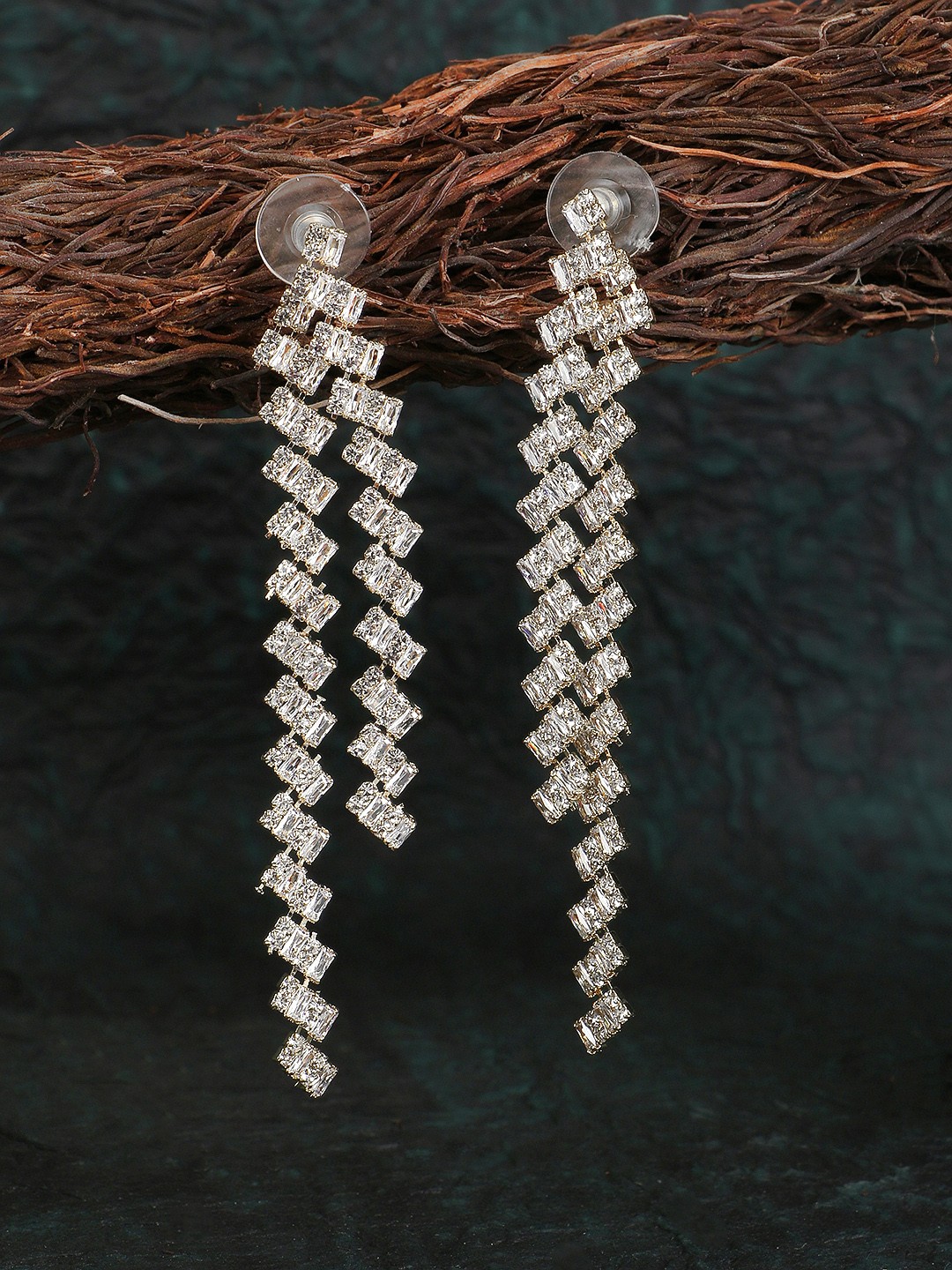 

Adwitiya Collection Gold-Plated Studded Classic Drop Earrings
