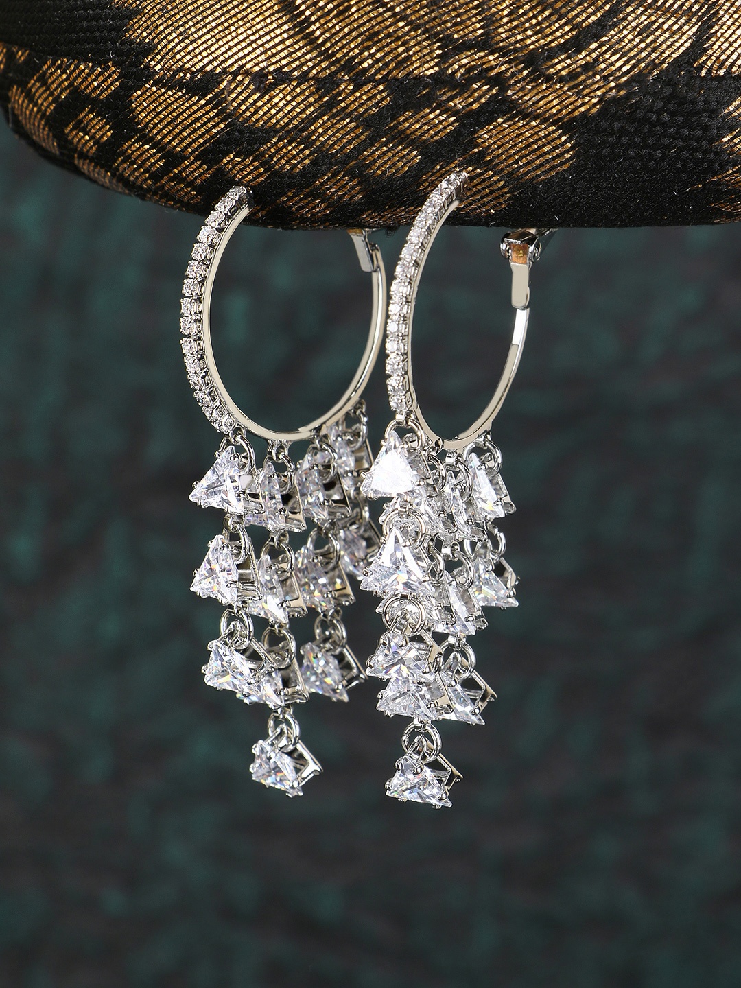 

Adwitiya Collection Silver-plated Studded Classic Drop Earrings