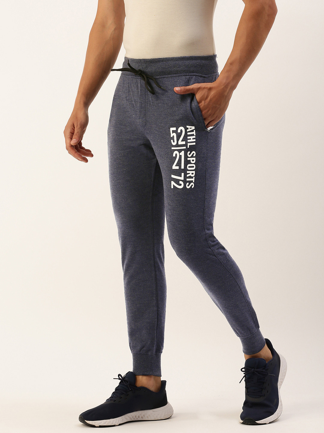 

Sports52 wear Men Brand Logo Printed Slim Fit Mid-Rise Training or Gym Joggers Track Pant, Navy blue
