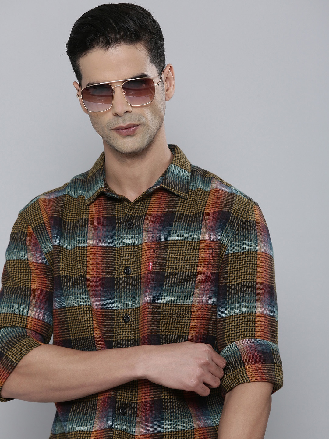 

Levis Pure Cotton Slim Fit Checked Casual Shirt, Multi
