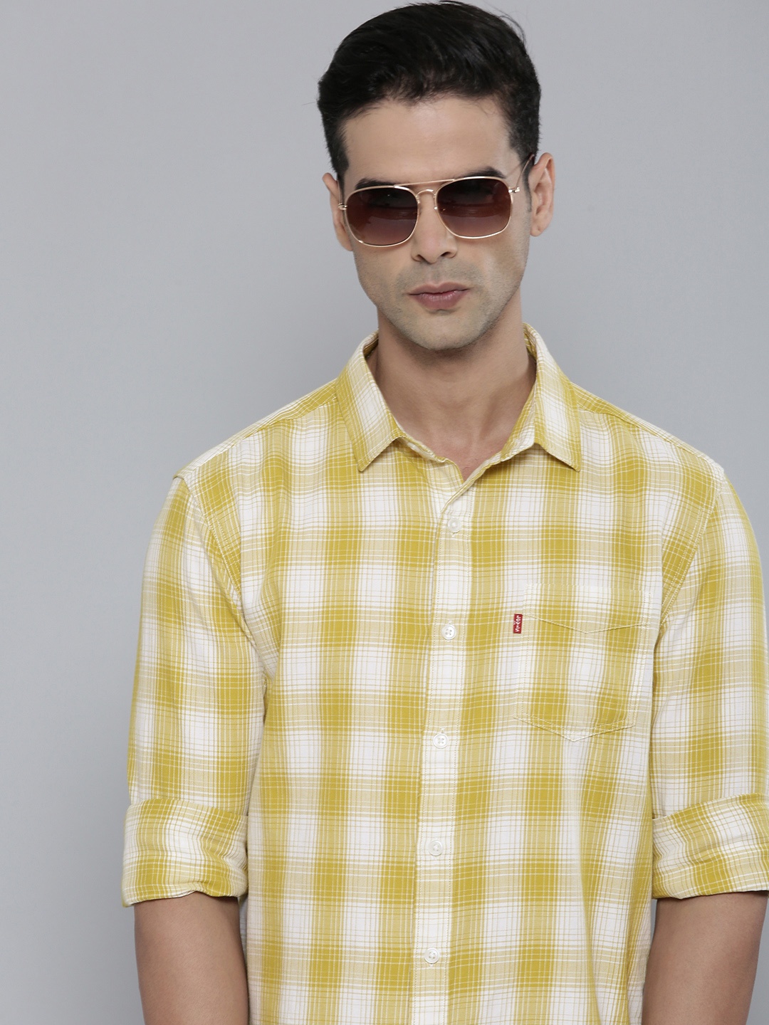 

Levis Pure Cotton Slim Fit Tartan Checks Casual Shirt, Yellow