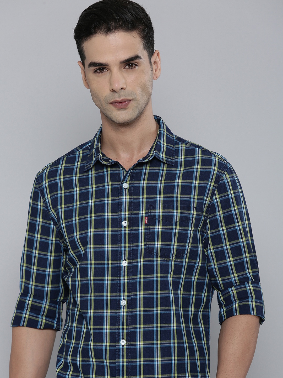 

Levis Slim Fit Checked Pure Cotton Casual Shirt, Blue