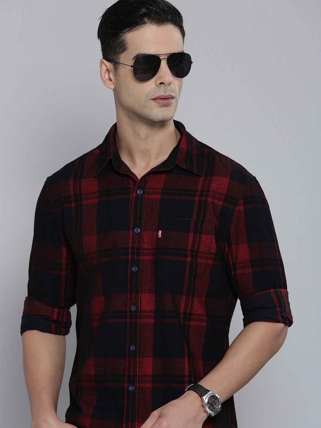 

Levis Pure Cotton Checked Slim Fit Casual Shirt, Red