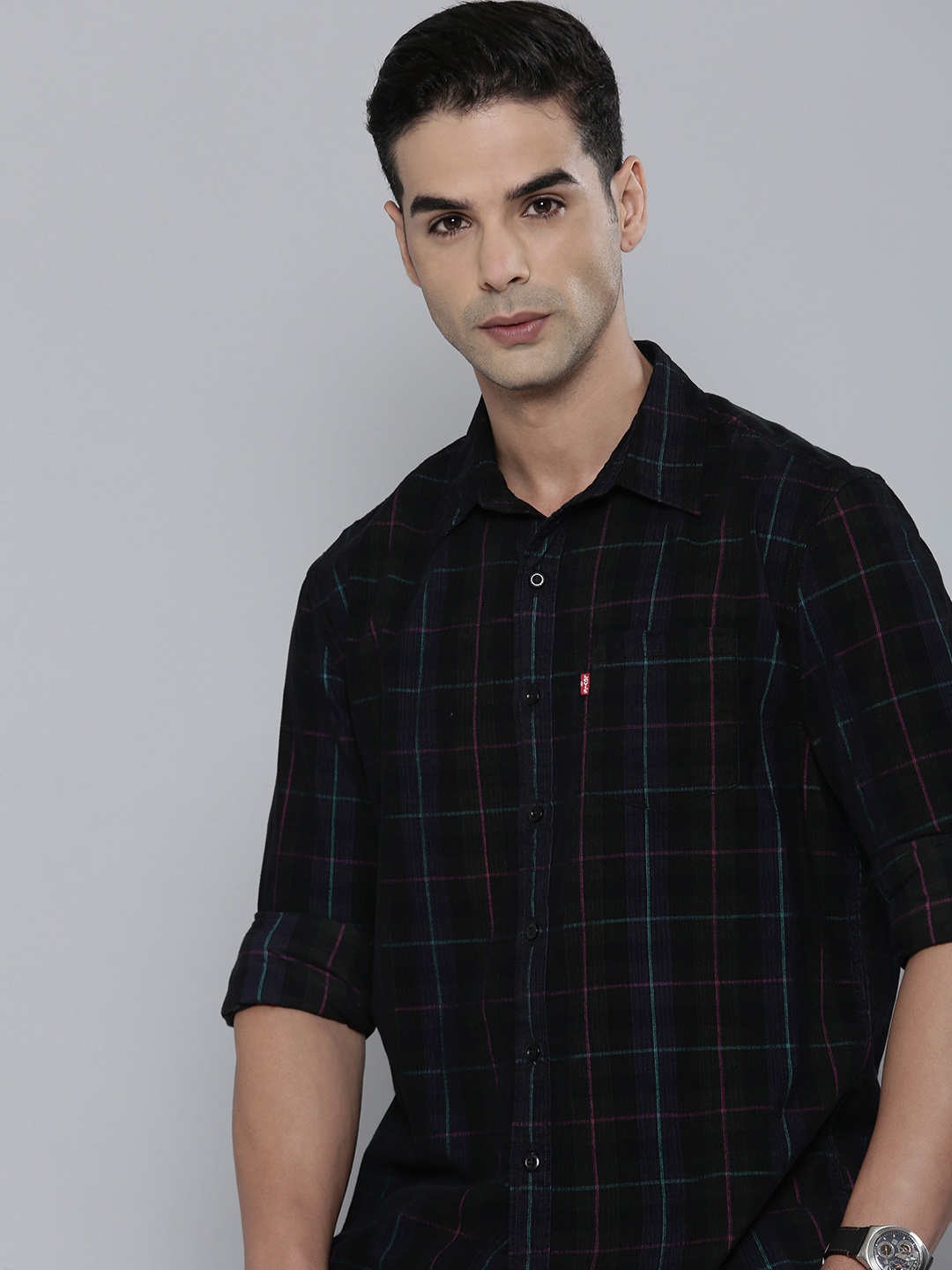 

Levis Pure Cotton Checked Slim Fit Casual Shirt, Black