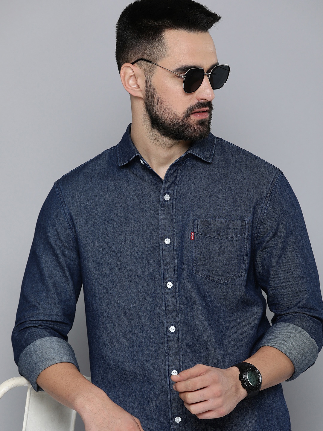 

Levis Pure Cotton Slim Fit Full Sleeves Casual Shirt, Blue