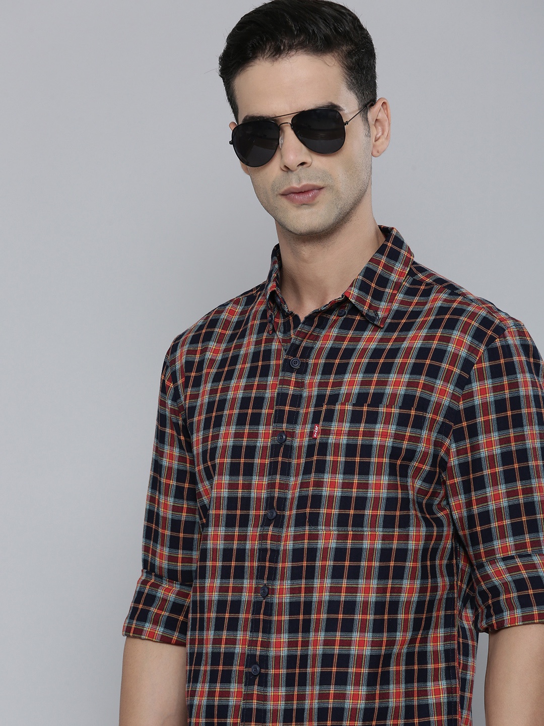 

Levis Slim Fit Pure Cotton Checked Casual Shirt, Navy blue