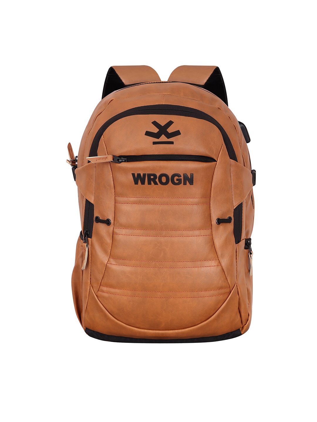 

WROGN Unisex Brand Logo Printed Padded Water Resistant Leather Backpack, Tan
