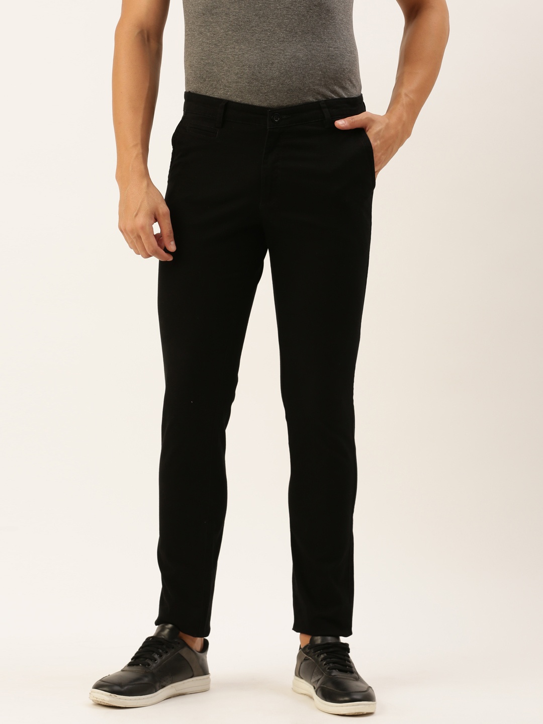 

IVOC Men Solid Slim Fit Mid-Rise Cotton Lycra Chinos Trousers, Black