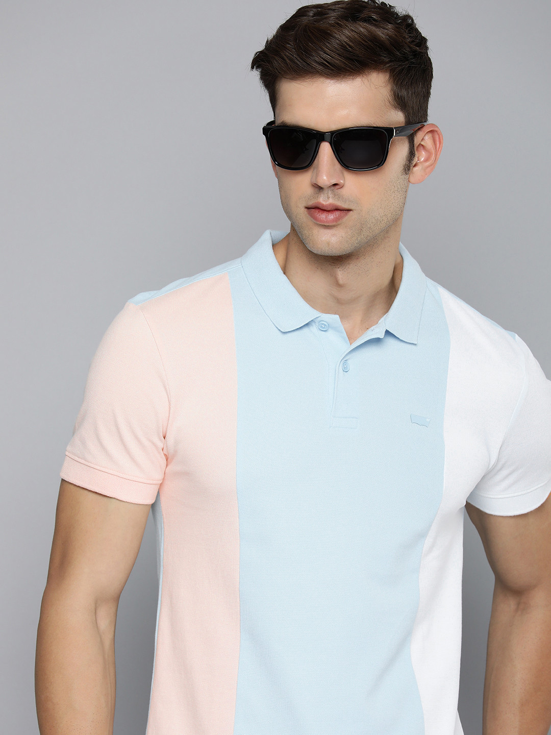 

Levis Colourblocked Polo Collar Pure Cotton T-shirt, Blue