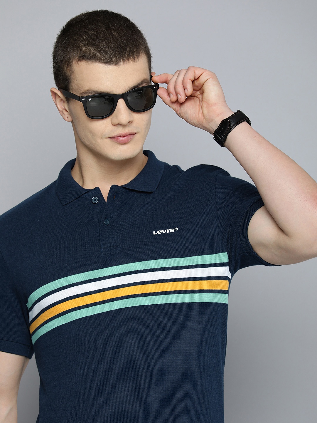 

Levis Striped Polo Collar Pure Cotton T-shirt, Navy blue