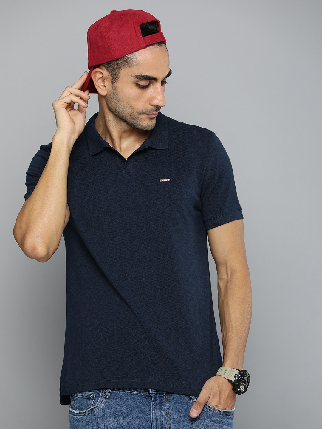 

Levis Polo Collar Pure Cotton T-shirt, Navy blue