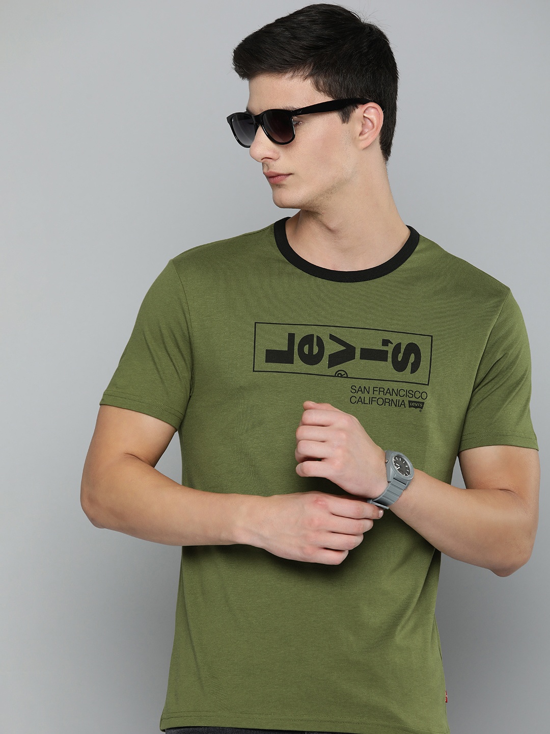 

Levis Graphic Brand Logo Printed Pure Cotton T-shirt, Olive