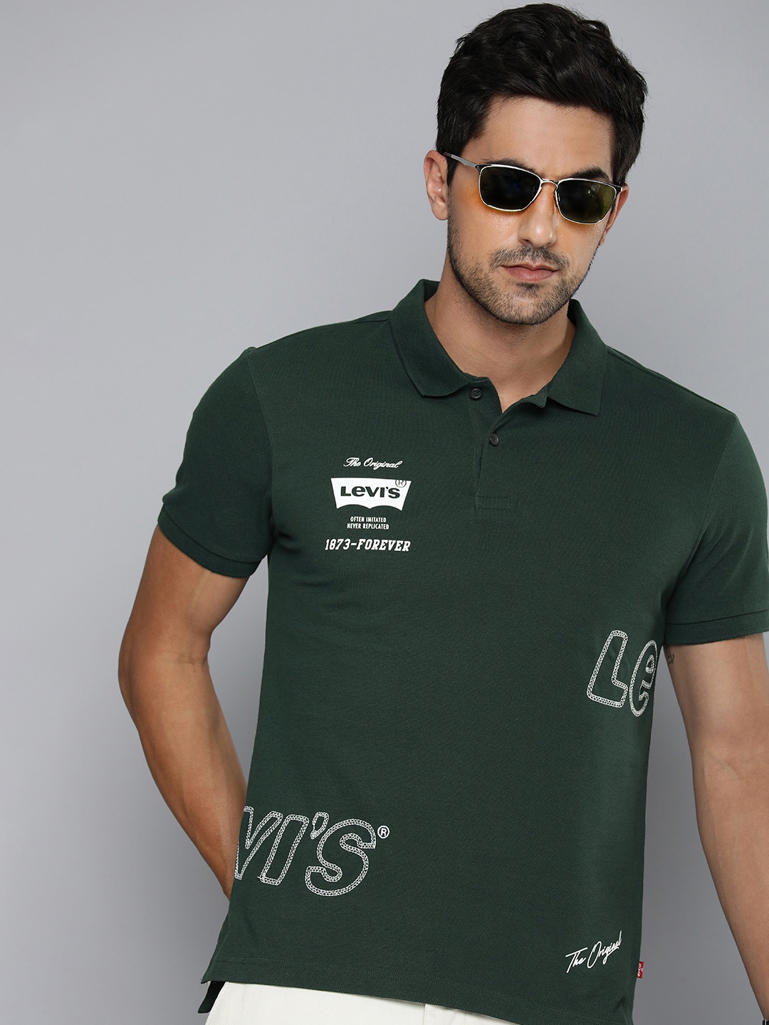 

Levis Embroidered Pure Cotton Polo T-shirt, Olive