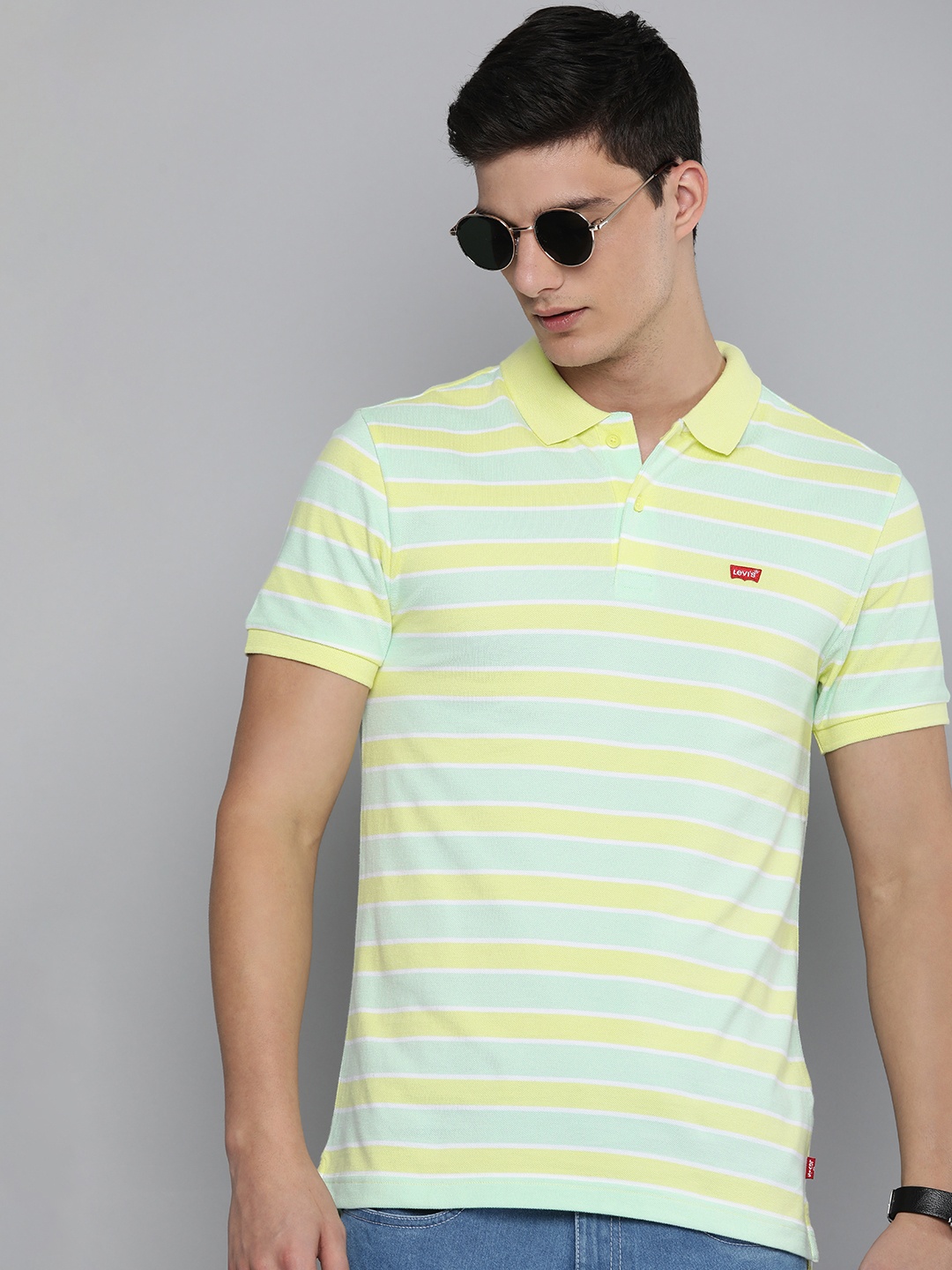 

Levis Striped Polo Collar Pure Cotton T-shirt, Yellow